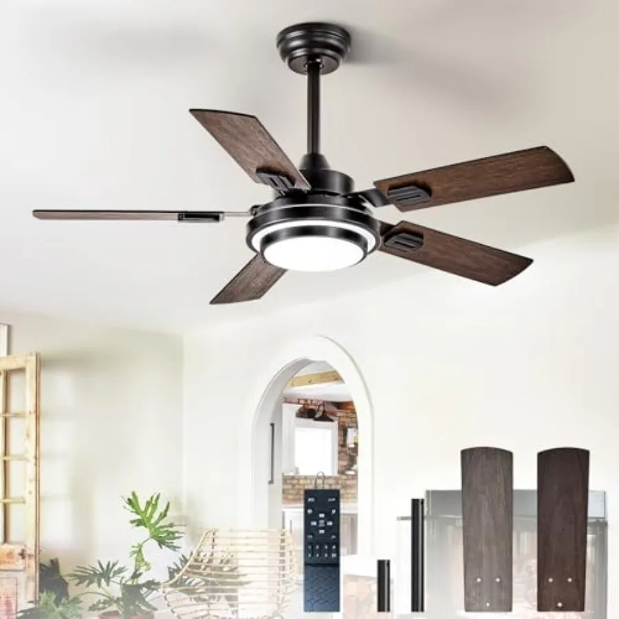 

Ceiling Fan with Light: Walnut Ceiling Fans with 5 Blades Dual Finish Reversible - Farmhouse Ceiling Fan with Remote Control No