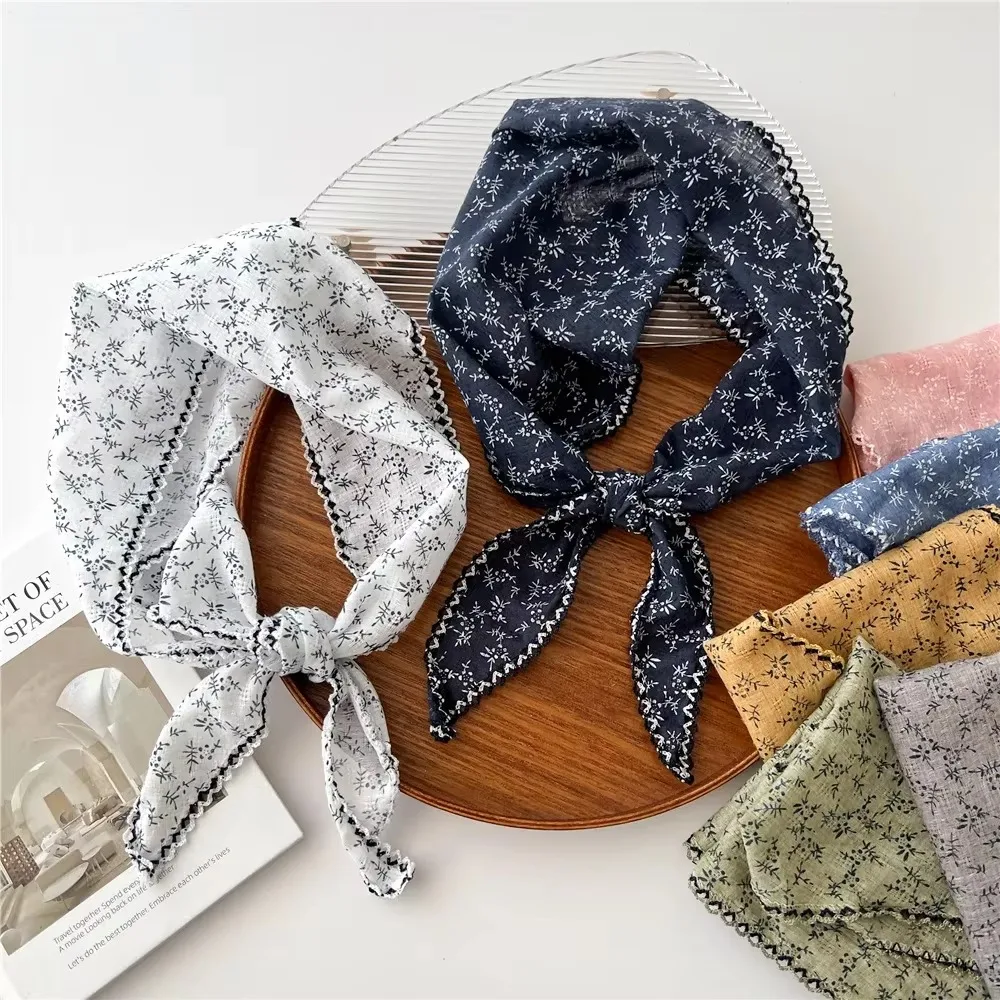 

New Floral Printing Triangle Headscarf Thin Vintage Hair Scarf Headband Solid Color Sun Protective Scarf Summer Outdoor