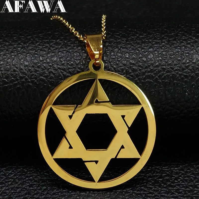 Star Of David Shield Stainless Steel Pendant Necklace Gold Color Chain Hexagram Men Women Jewish Israel Judaica Jewelry N1111S02