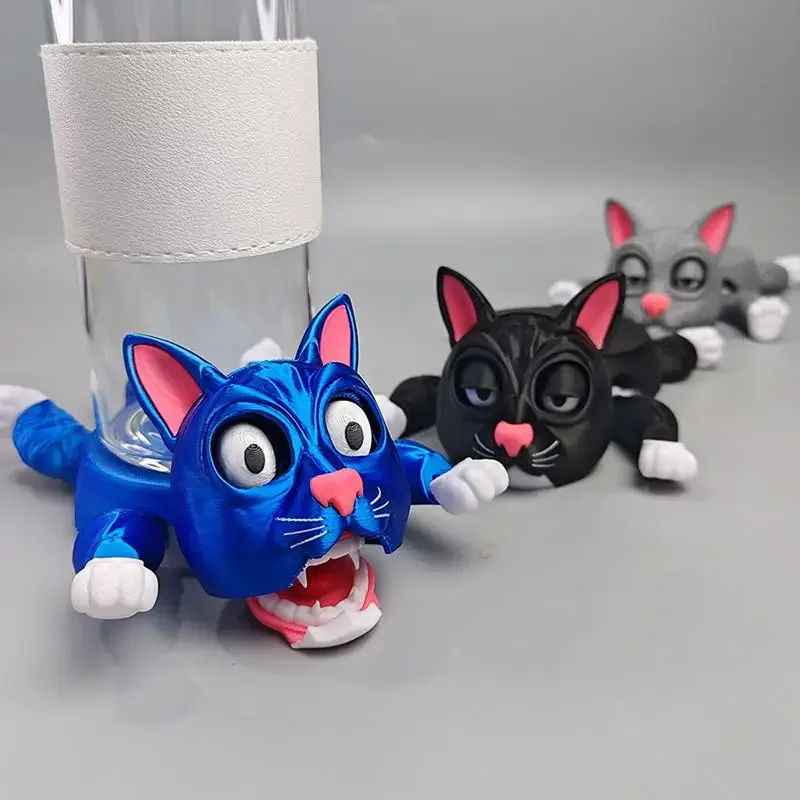 

Unique 3D Printed Cat Coaster Cat Mouth Opening Interactive Game Cute Kitty Funny Base Decoration Ornament ﻿Special Gift