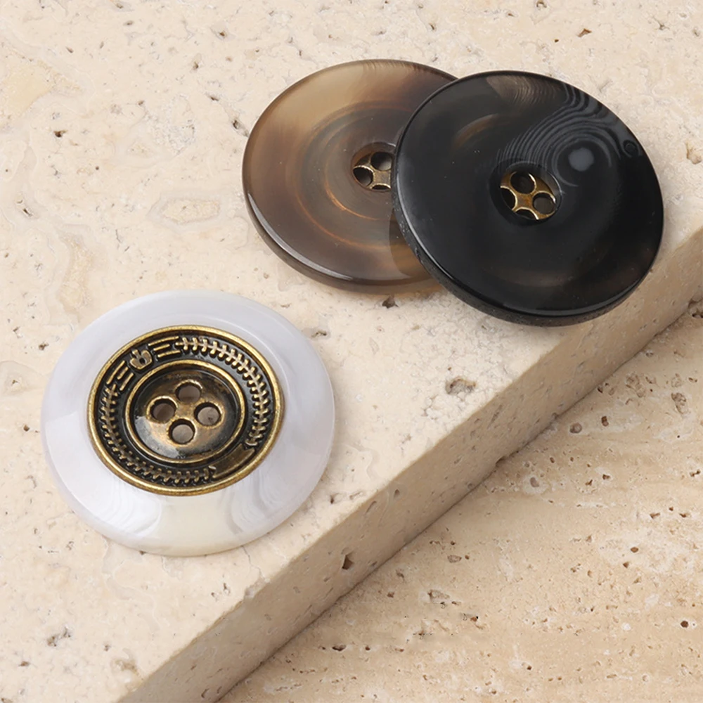 10 قطعة أزرار معدنية مستديرة من الراتنج ذات 4 فتحات على الطراز البريطاني العتيق لسترة بدلة المعطف ، 16/21/25 مللي متر ، مستلزمات الخياطة البني/الأبيض/الأسود #4