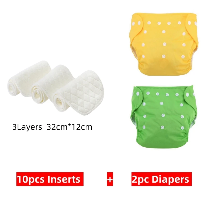 2PC Diapers +10PC Inserts Kids Diapers Reusable Diaper Cover Adjustable Children Nappy Changing Baby Cloth Diaper