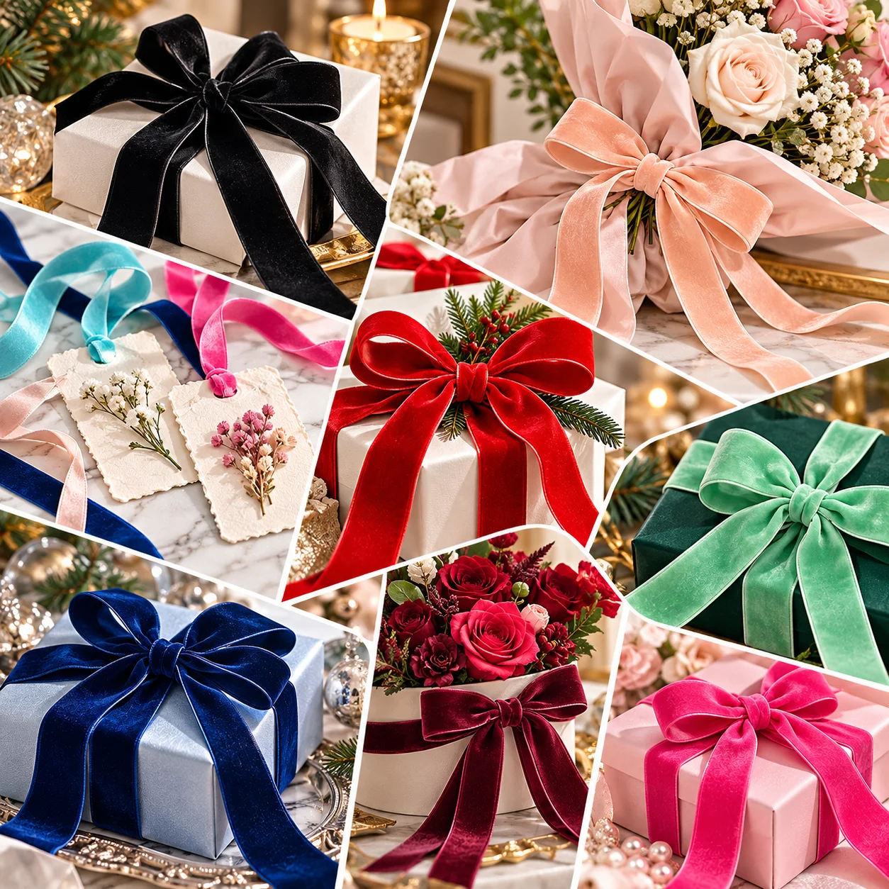 10 yards 6-25MM Multiple Colors Velvet Ribbon With Scroll for Gift Wrapping Bows Wedding Christmas DIY Crafts Decor
