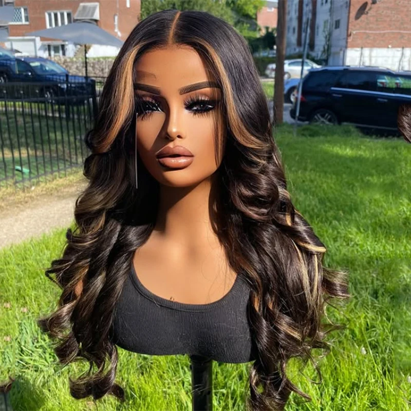 

Long Glueless 200Density Body Wave 26Inch Ombre Blond Lace 5x5 Silk Base Human Hair Wig For Women BabyHair Preplucked Daily