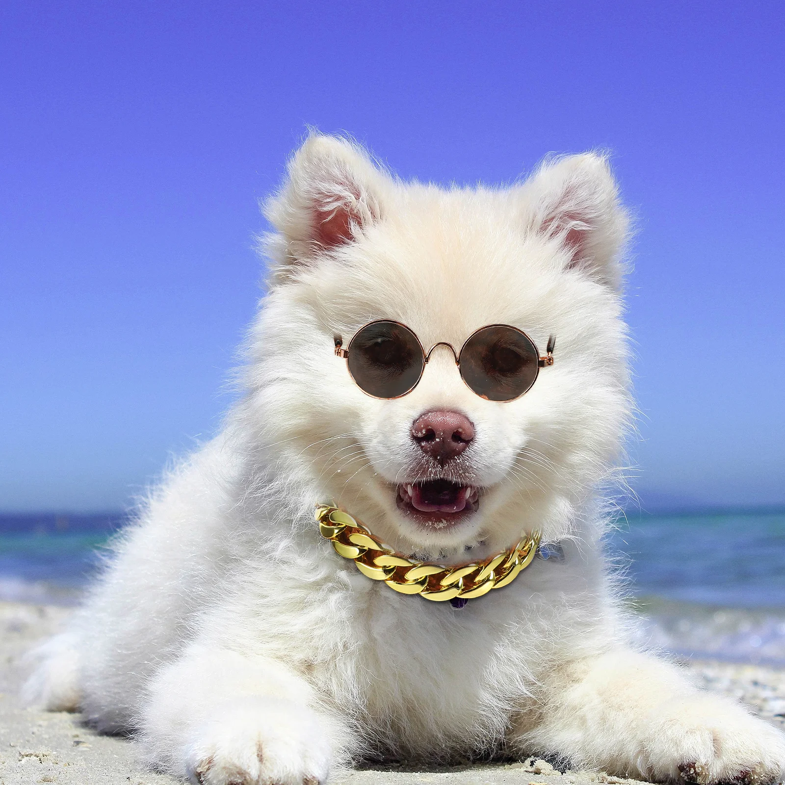 

2Pcs Pet Sunglasses Necklace Gold Chain Pendant Fashion Jewelry Cool Accessory for Pet Photos Special Occasions