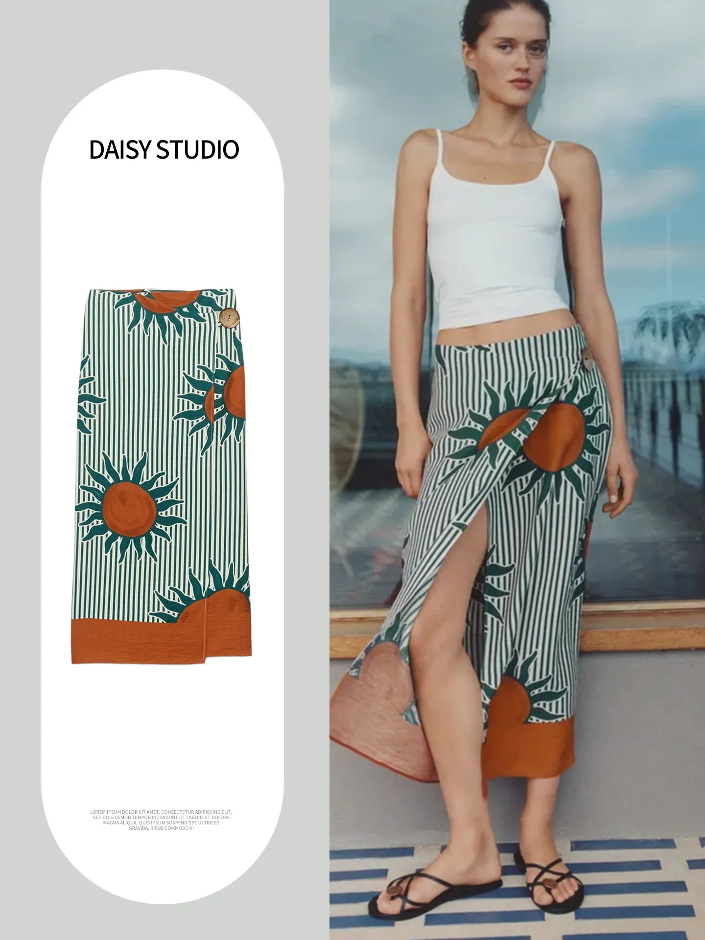 Autumn New Women's Long Zipper Button Decorated Print Double-breasted Midi Skirt Standard Straight Tube Polyester Fiber
