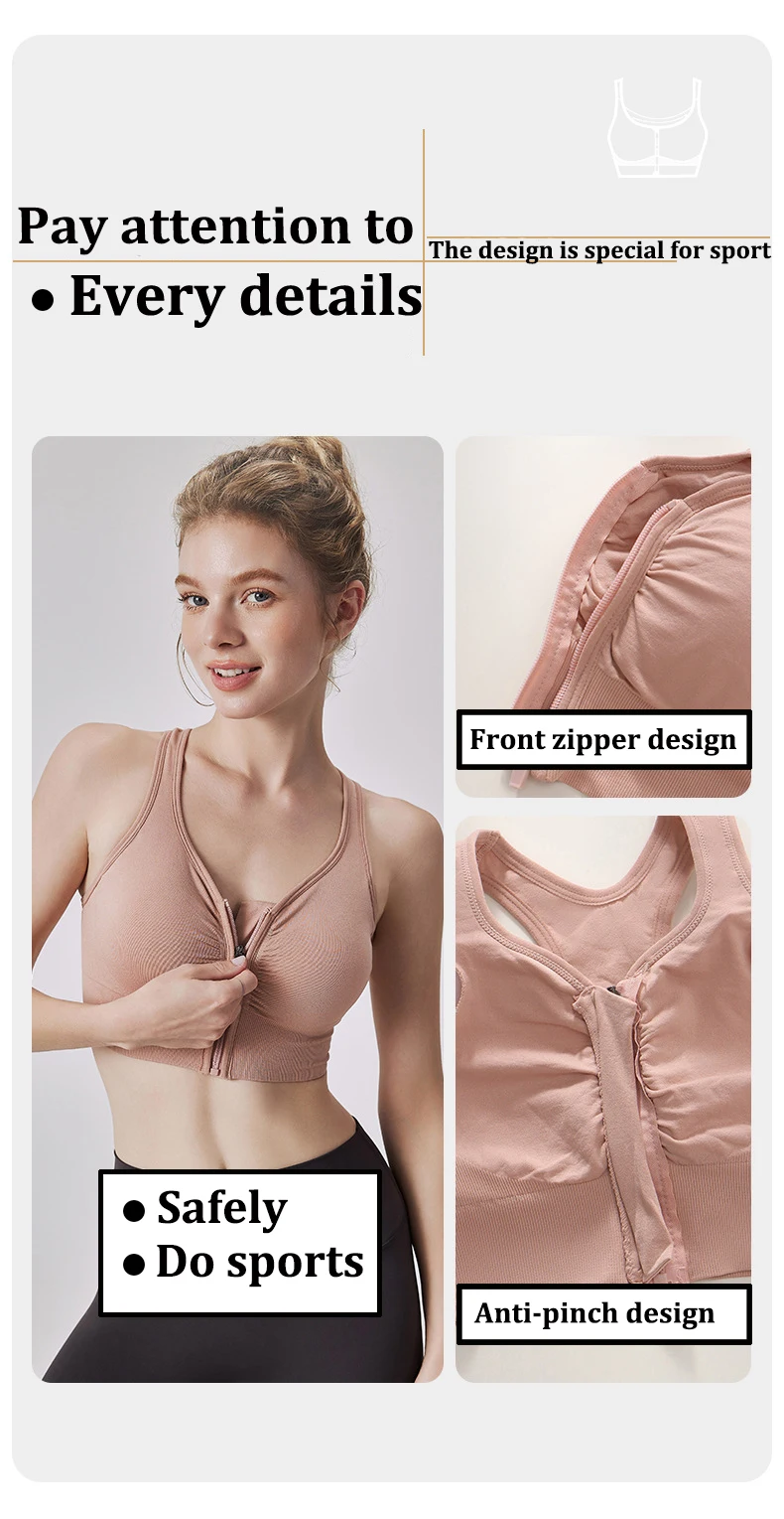 CZGUKE Damen Sport-BH mit Reißverschluss, Plus Size, stoßfester BH, Damen Yoga-Lauf-Fitness-BH, Damen-Unterwäsche – Detail 12