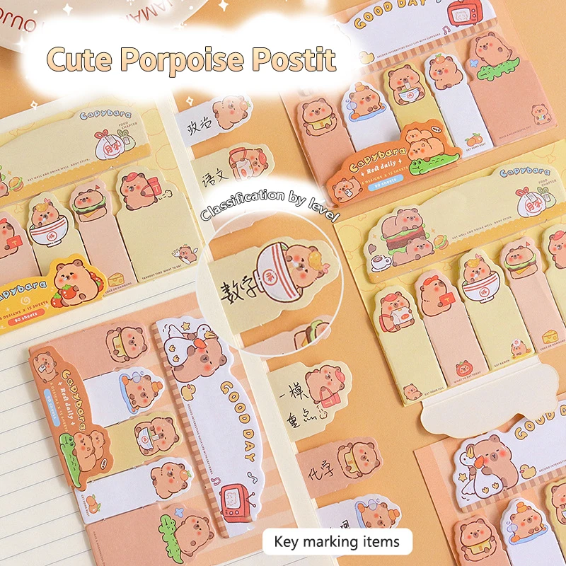 120Pcs Capybara Sticky Index Tab Cute Memoranda Notebook Page Markers Classify Sticker Office School Supplies