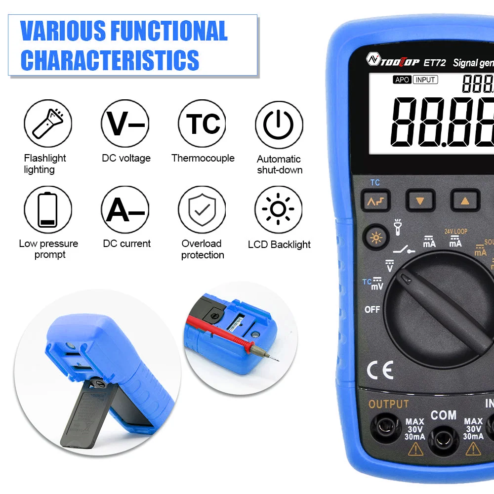 TOOLTOP ET72 Signal Generator 4-20mA Analog Transmitter Source Simulator Thermocouple Current Voltage Loop Process Calibrator