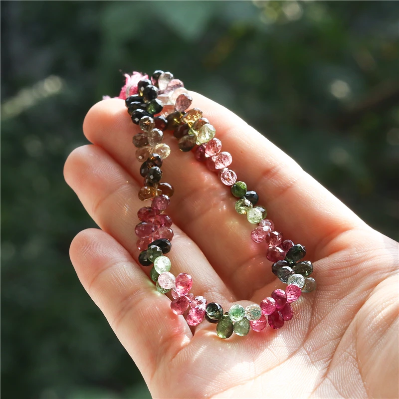 Natural Stone 7A Tourmaline Briolette Faceted Gemstone Beads For Jewelry Making Diy Bracelet Necklace