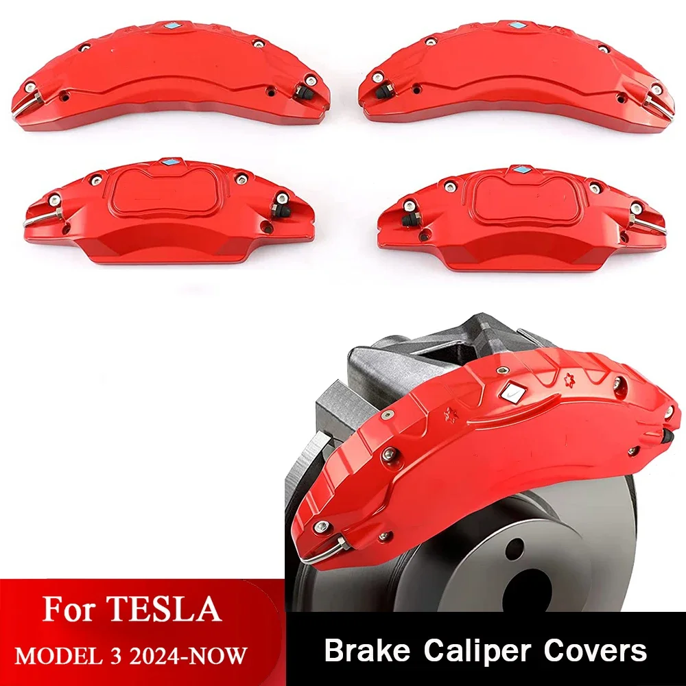 New!4Pcs/set Brake Caliper Cover For Tesla Model 3 2024 Highland Accessories Aluminum Alloy (not fit for model 2017-2023)