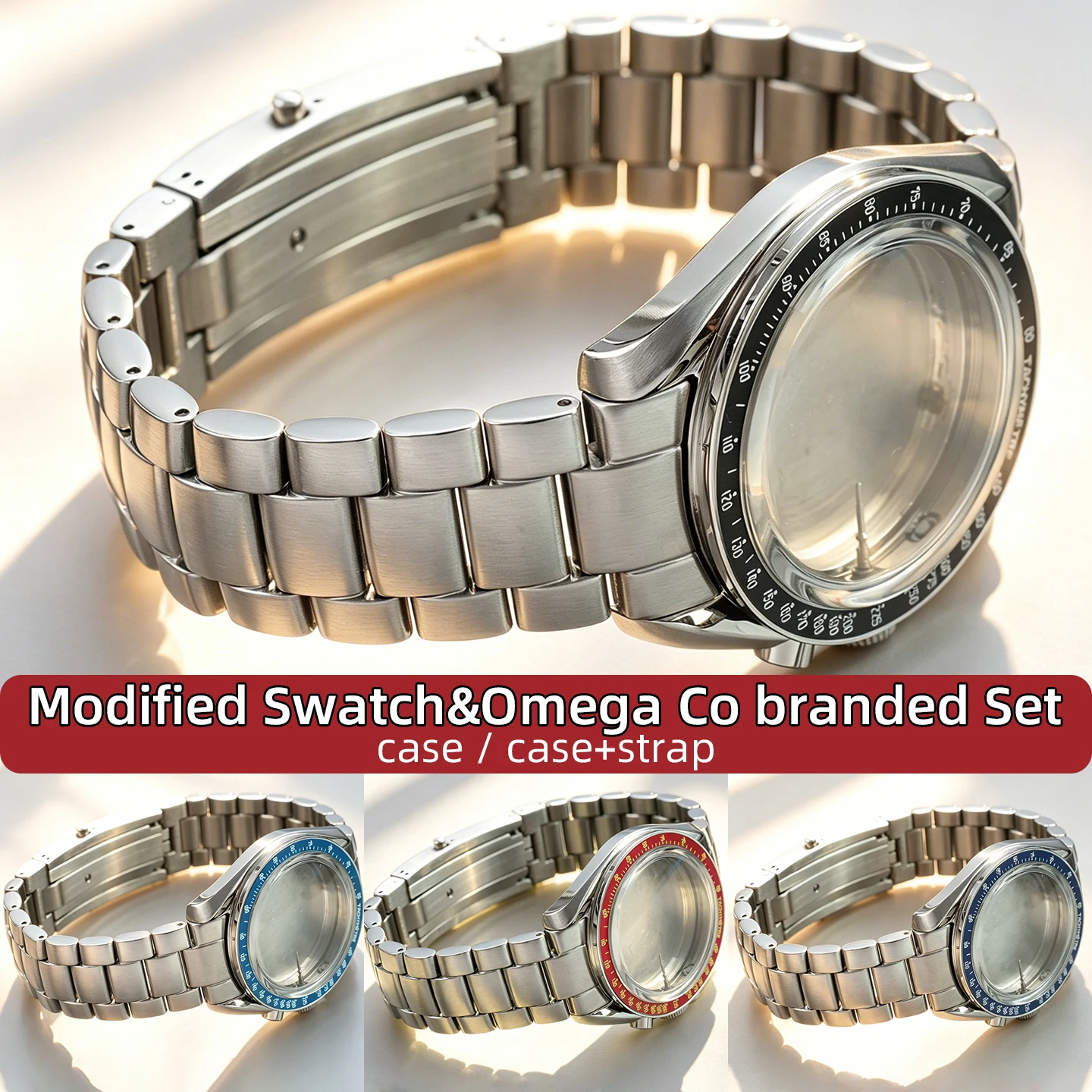 Metal Case Strap Upgrade Kit for Swatch & Omega moon Swatch Mod Kit 20mm 3/5-Link Stainless Steel Bracelet Replacement Mod Parts