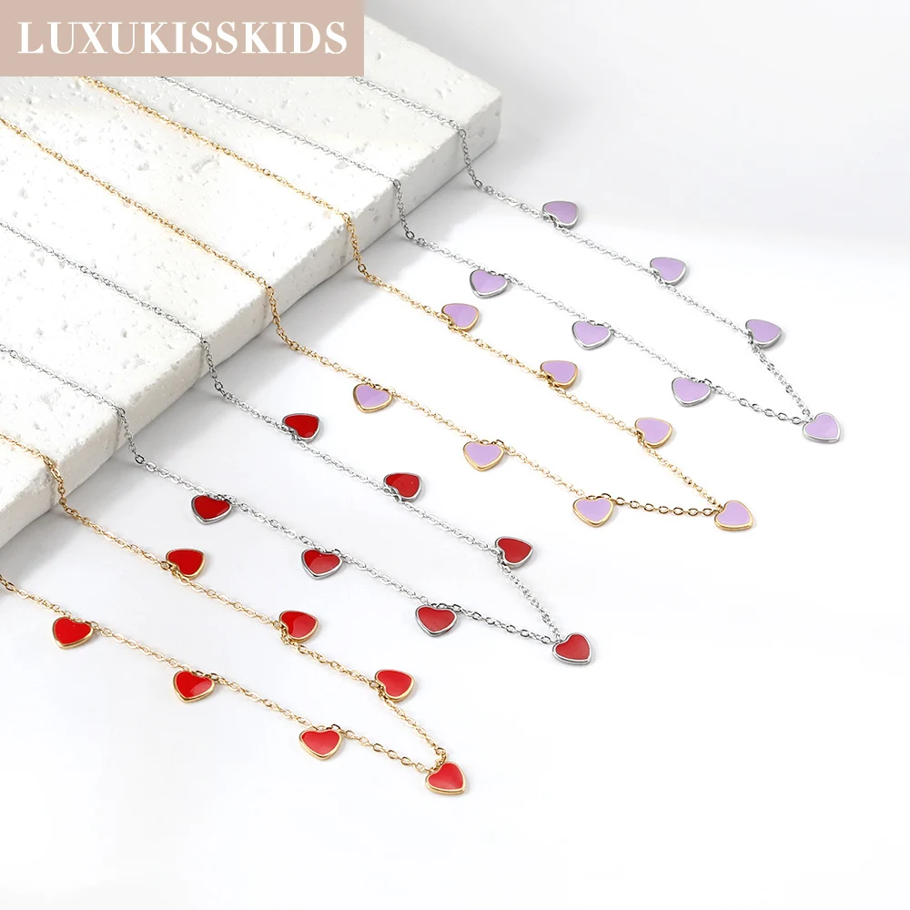 LUXUKISSKIDS Red Heart Charms Pendant Necklace Y2K Cute Tiny Love Heart Choker Babygirls Stainless Steel Jewelry Christmas Gifts