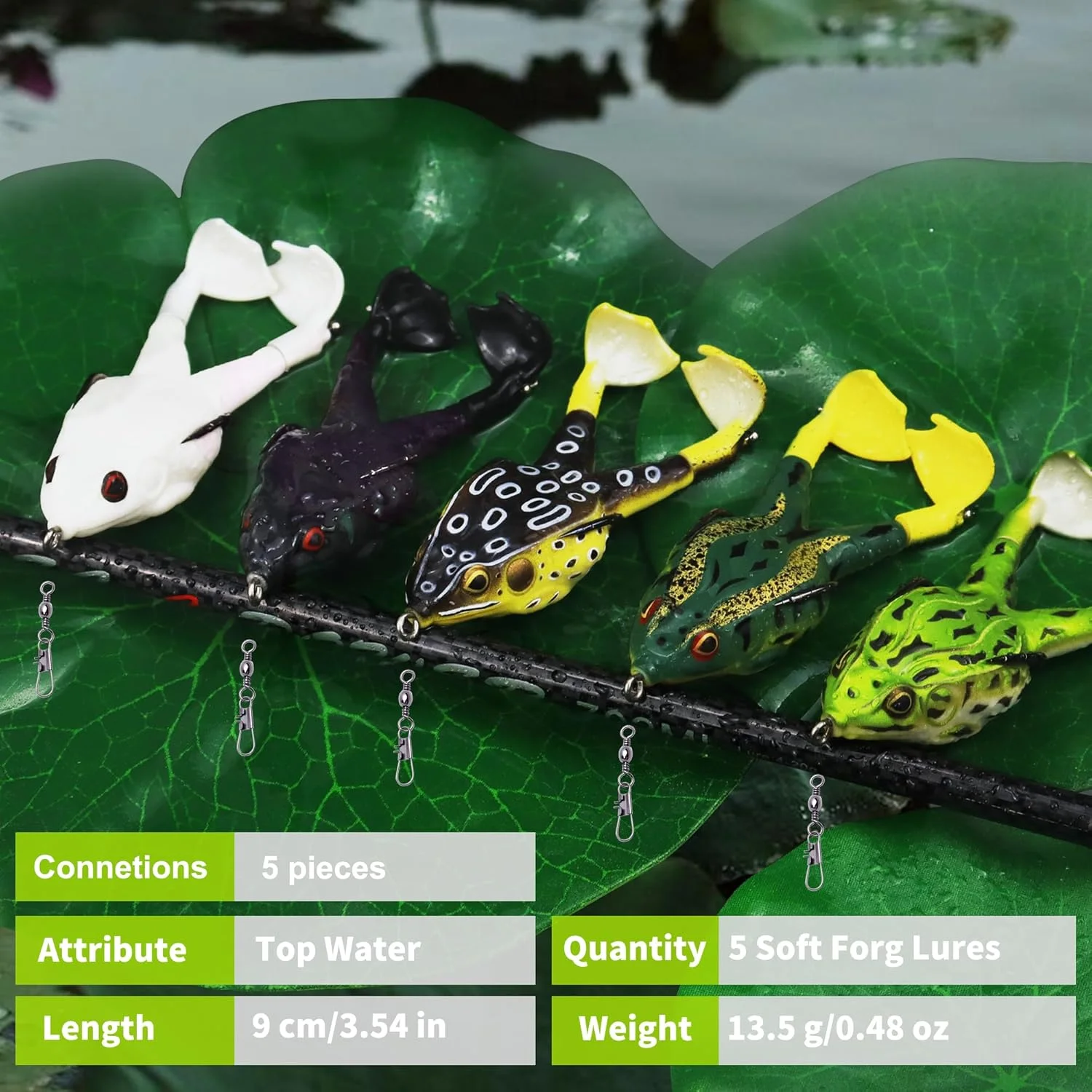 مجموعة طُعم صيد السمك الناعمة على شكل ضفدع مائي علوي، أرجل المروحة المزدوجة، 5 حلقات توصيل، جلد سيليكون سميك، رذاذ أكبر Mo #6