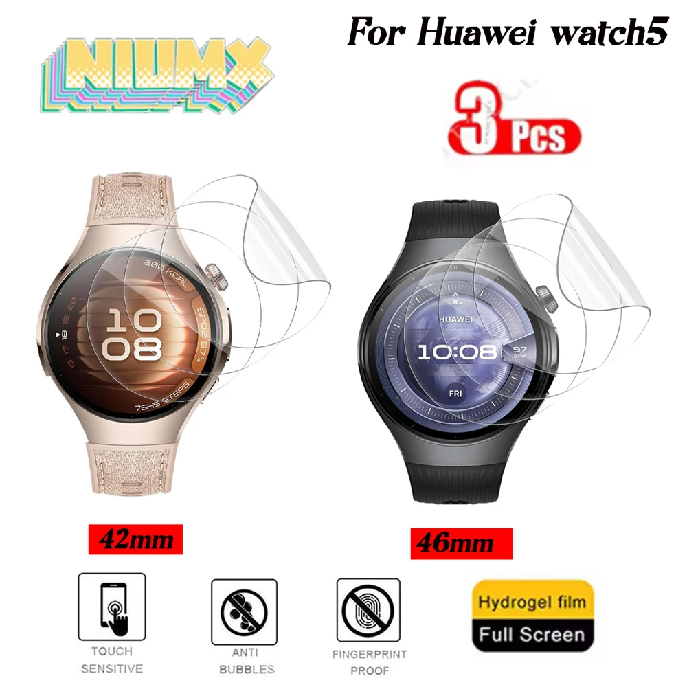Защитная пленка для экрана Huawei Watch 5, 3 шт., гидрогелевые пленки 42/46 мм, браслет для умных часов, защитная пленка для экрана