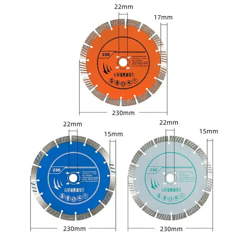 230mm Diamond Turbo Saw Blade Dia 9 Inch with Slant Protection Teeth Cutting Wheel Disc for Stone Granite Marble Concrete Brick