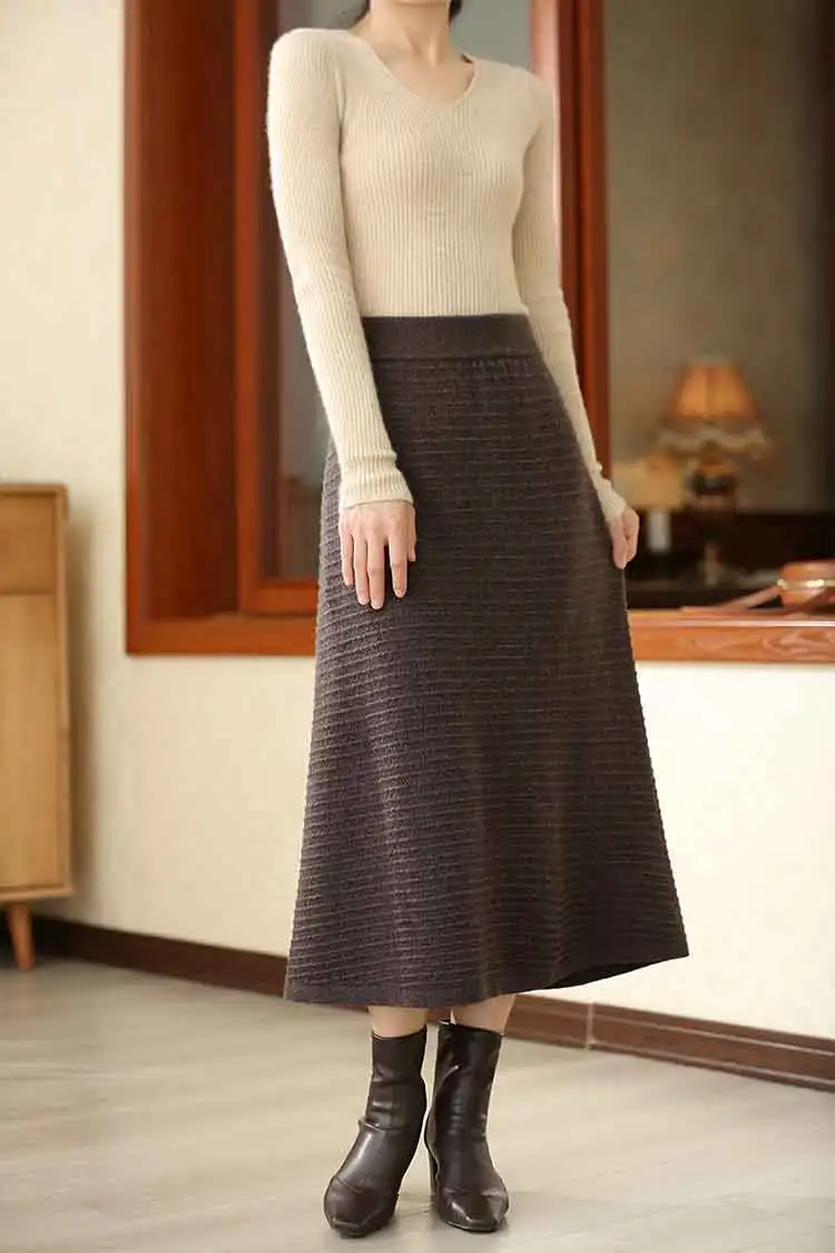 خريف شتاء 100% الكشمير المرأة تنورة منتصف طول ضوء تنورة فاخرة لينة لامعة الكل في واحد موضة ملابس الشارع