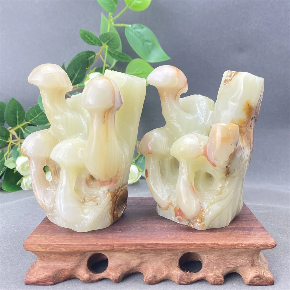 

Hand-Carved Afghan Jade Mushroom-Shaped Tree Natural Stone Home Decoration Festive Ornament
