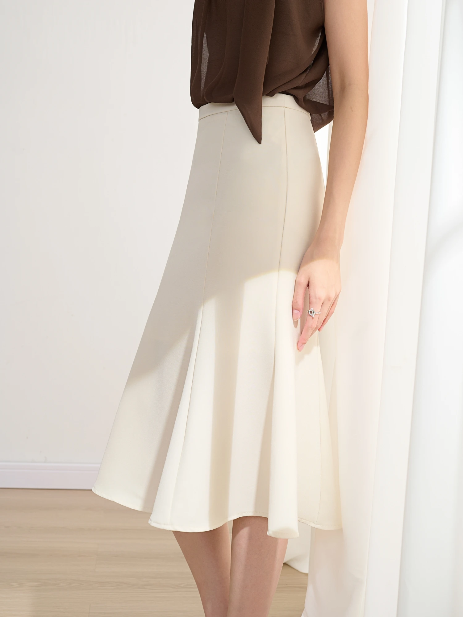 

Ele Commute Fi Tail Skirt High Waist Bodycon A-Line Midi Skirt Pure Color OL Sle Simple Design Polyester Fiber