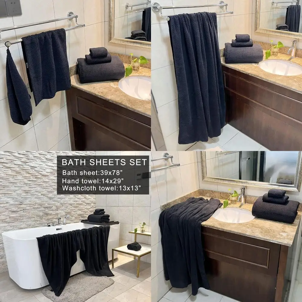 

Роскошный набор больших простыней для ванной: мягкие полотенца из микрофибры из 6 предметов, 39x78 дюймов, черные