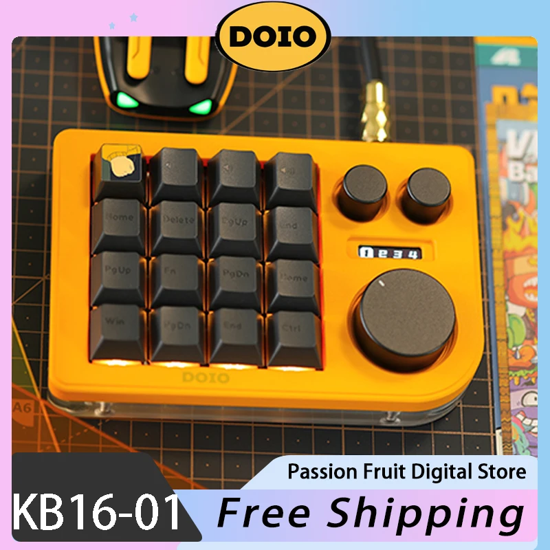 Doio Kb16-01 Mini Keyboard Wird Multi-function Knob Aluminum Alloy Display Programming Keyboard For Designer PC Gamer Accessory