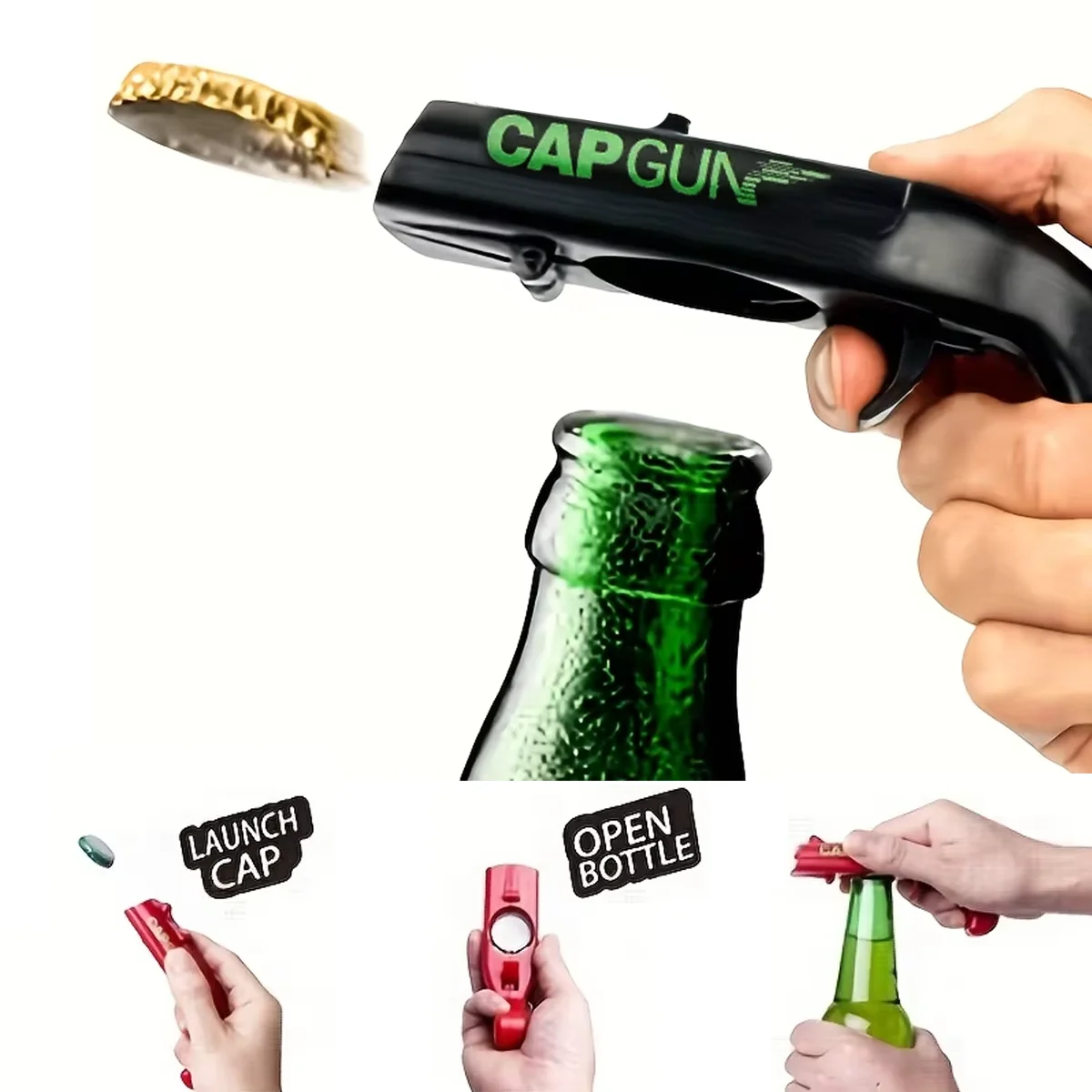 Portable Cap Gun Creative Flying Cap Launcher Beer Opener Bar Tools Beverage Opener Shaped Cap Opener Tool Kitchen Accessories