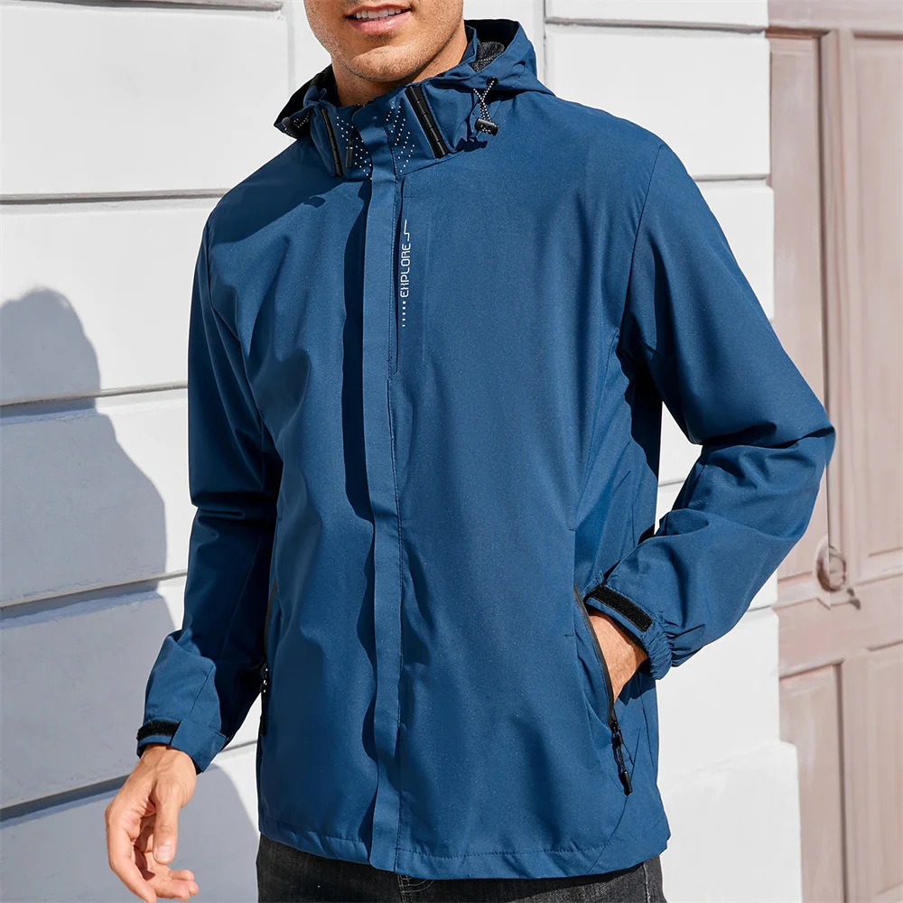 

Autumn New Men's Outdoor Jacket Hooded Zipper Windbreaker Slim Fit Coat Male Climbing Hiking Waterproof Casual Punching Outwear