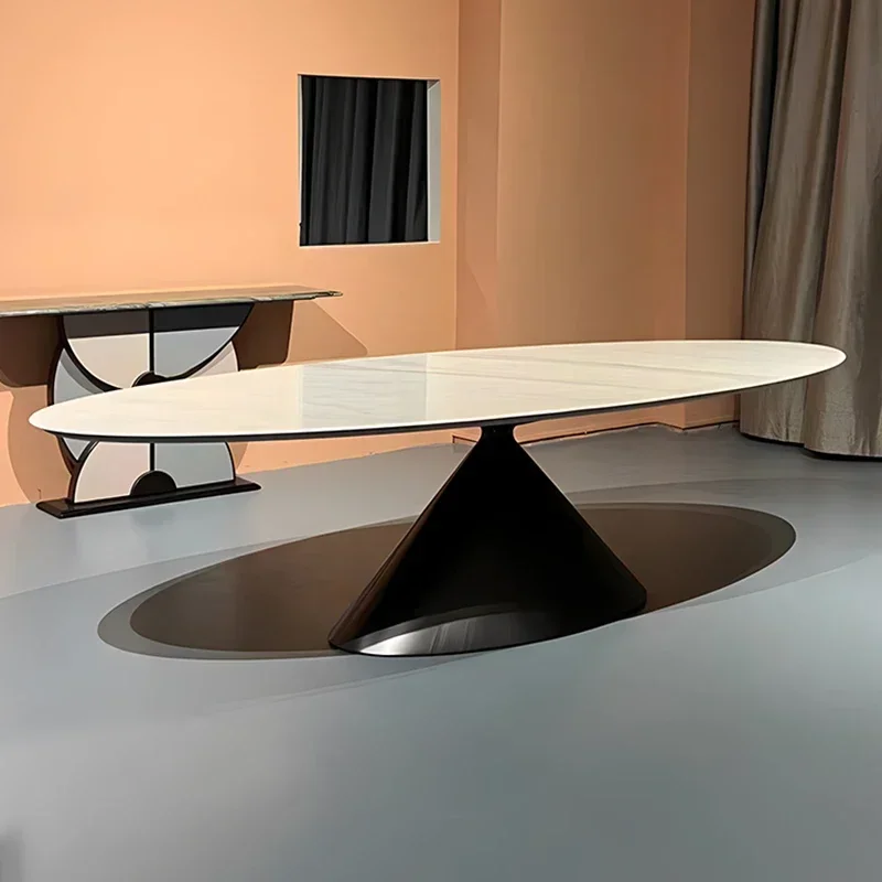Modern Nordic European Design Oval White Center Tables Set Black Italian Mesas De Jantar Home Furniture Metal Big Chairs Table