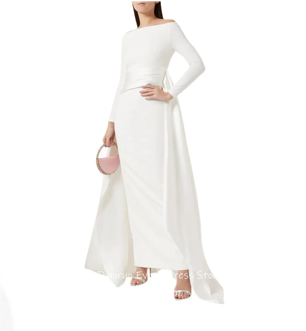 Dianruo Dubai Вечерние платья с рюшами Синий атлас فساتين سهرة Прямые платья для выпускного вечера с открытыми плечами в Аравии по индивидуальному заказу