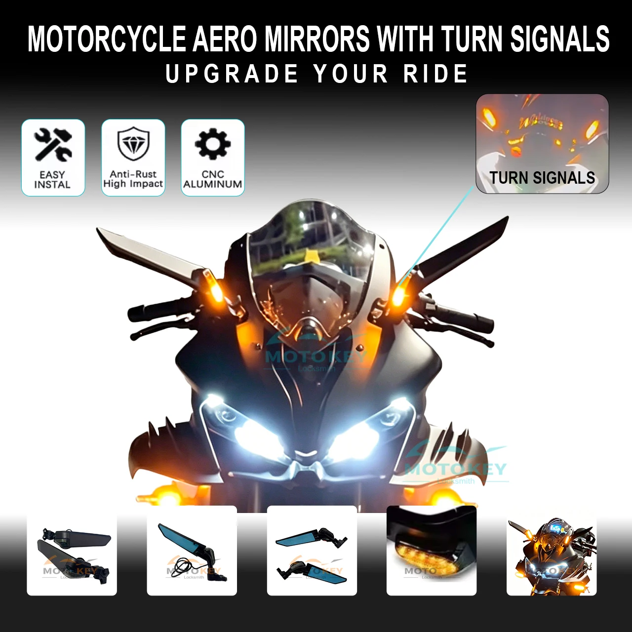 

for QJMOTOR SRK600RS SRK800RR Modified Fixed-wing Rearview Mirror with Turn Signal All-aluminum Fixed-wing Special