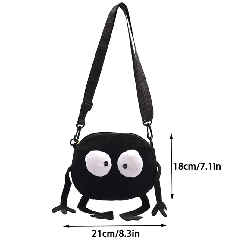 Big Eyes Canvas Shoulder Bag para meninas, bonito preto briquetes Messenger Bag, Kids Coin Purse, mini bolsa crossbody, nova moda