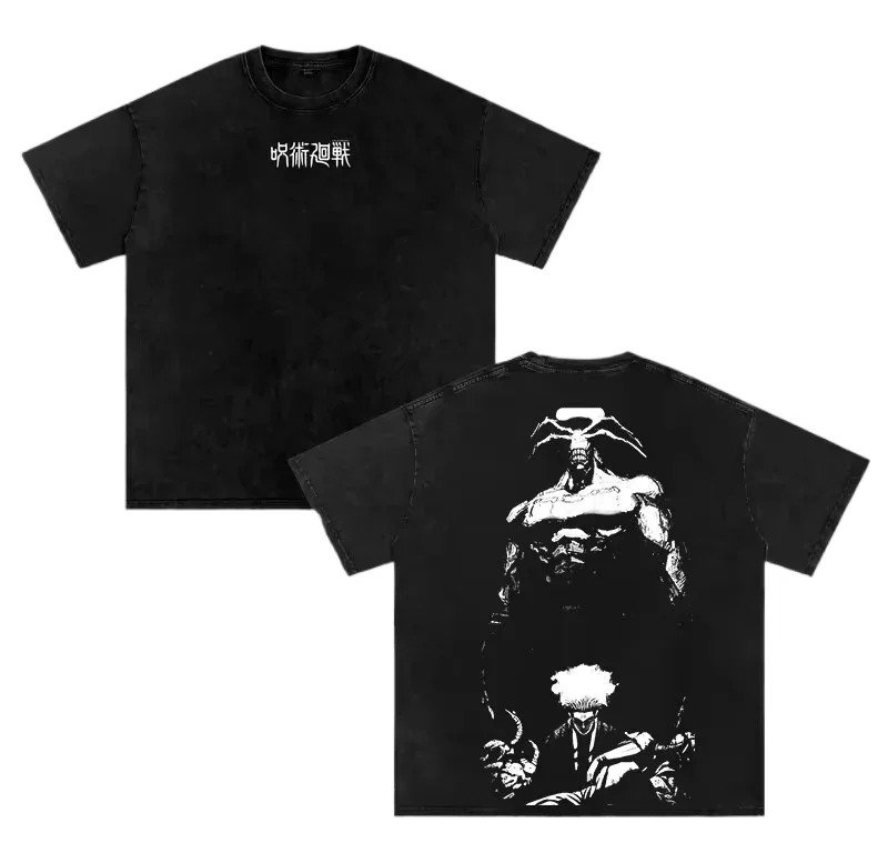 Vintage Anime Jujutsu Kaisen T-shirt Ryomen Sukuna Y2k Washed 100% Cotton Tee Shirt Summer Short Sleeve Tshirt For Men's Top