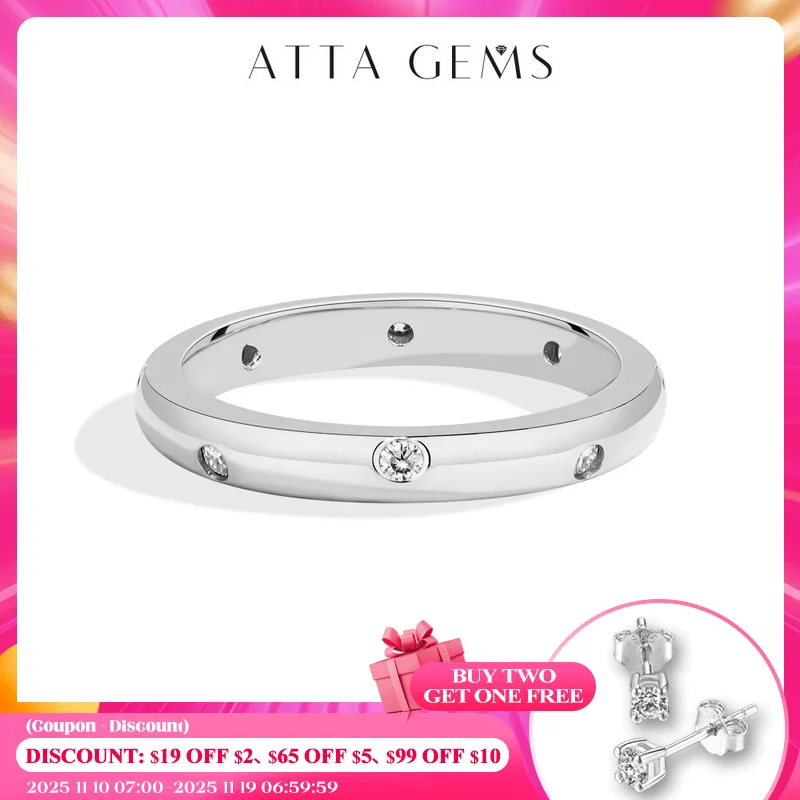 

ATTAGEMS Bezel Setting D Color Moissanite Rings s925 Sterling Sliver Sparkling Eternity Band for Women Daily Jewelry Certificate