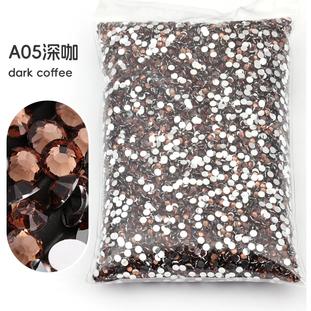 Kaffee-Serie, 5 Größen, 2-6 mm, Großpackung, Harz-Strass, nicht heißfixierbar, Großhandel, flache Kristalle, Nagel-DIY-Glitzer, Strass