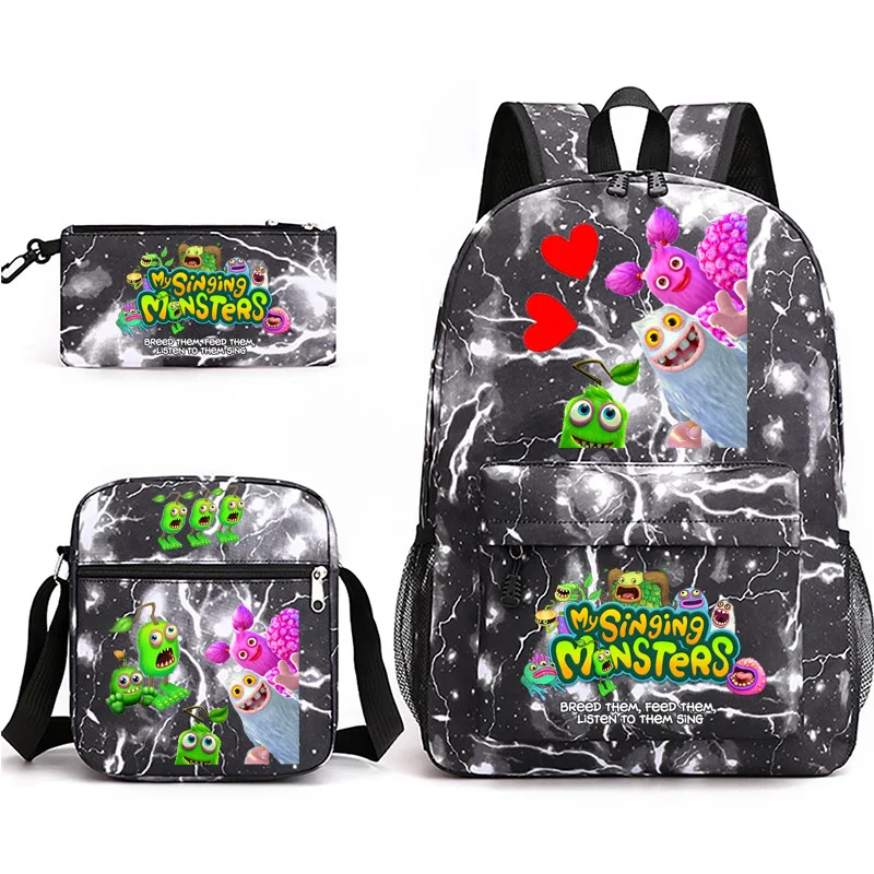 Popular Creative My Sing Monsters 3D Print 3pcs/Set pupil School Bags Laptop Daypack Backpack Inclined shoulder bag Pencil Case