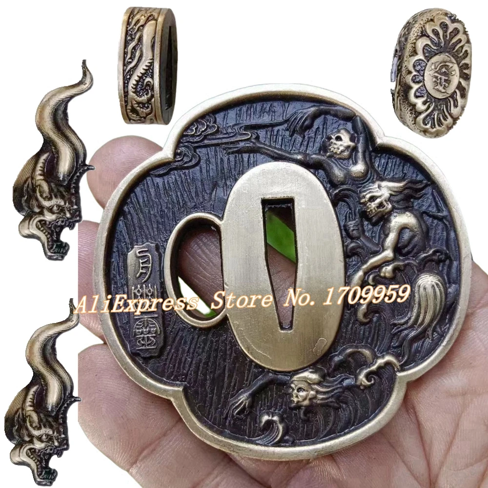 

A Suit Of Brass Fittings Japanese Samurai Sword Guard For Katana/Wakizashi/Tanto Accessory Tsuba+Fuchi+Kashira+Menukl