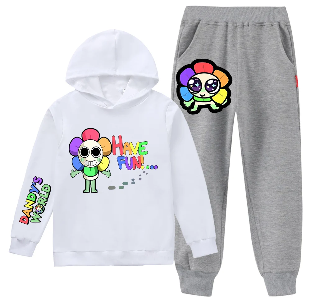 Kids Dandys World Clothes Boys Girls Spring  Autumn Sweatshirt + Long Pants 2pcs Clothes Cartoon Game Wish Asha Hoodie Suit Gift