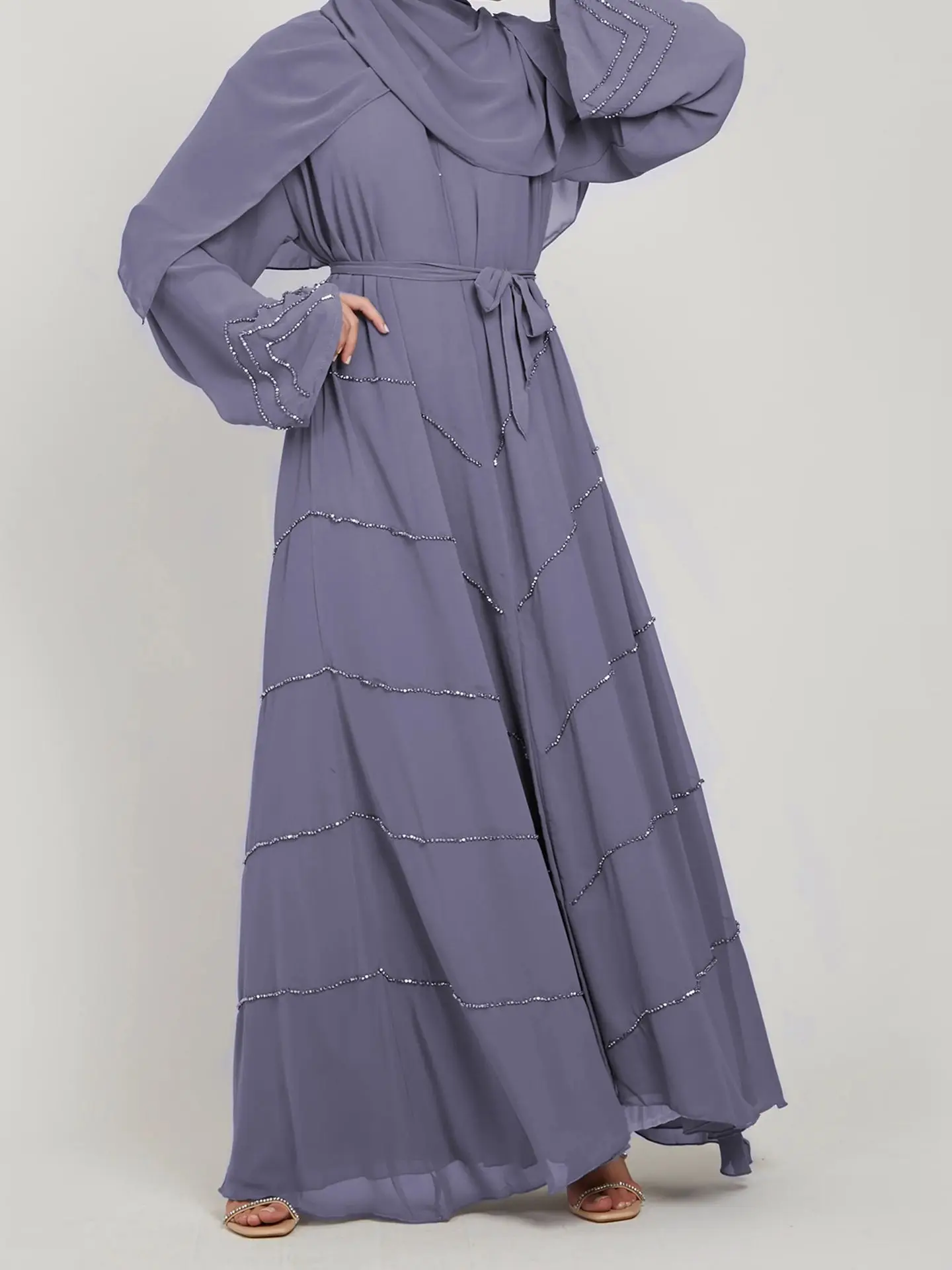 Feito à mão Diamante Beading Vestido Muçulmano, Longo Abayas Robe, Extravagante Vestido Maxi, Elegante Francês, Modéstia Vestido Islâmico, Ramadan e