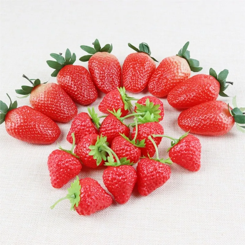 1pc Red Plastic Simulation Strawberry Artificial Fruits Food Cabinet Home Model Room Cake Decoration Kitchen Decors