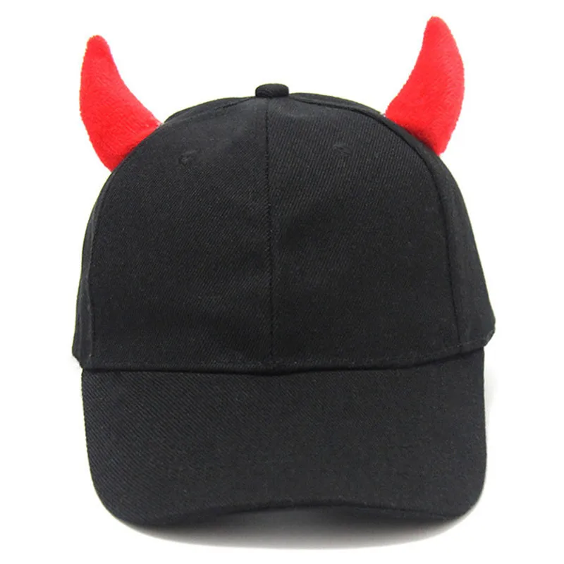 Funny Sexy Novelty Devil Ox Horn Hip-Hop Baseball Cap Cosplay Solid Color Sunscreen Holiday Party Snapback Hat Halloween Gift