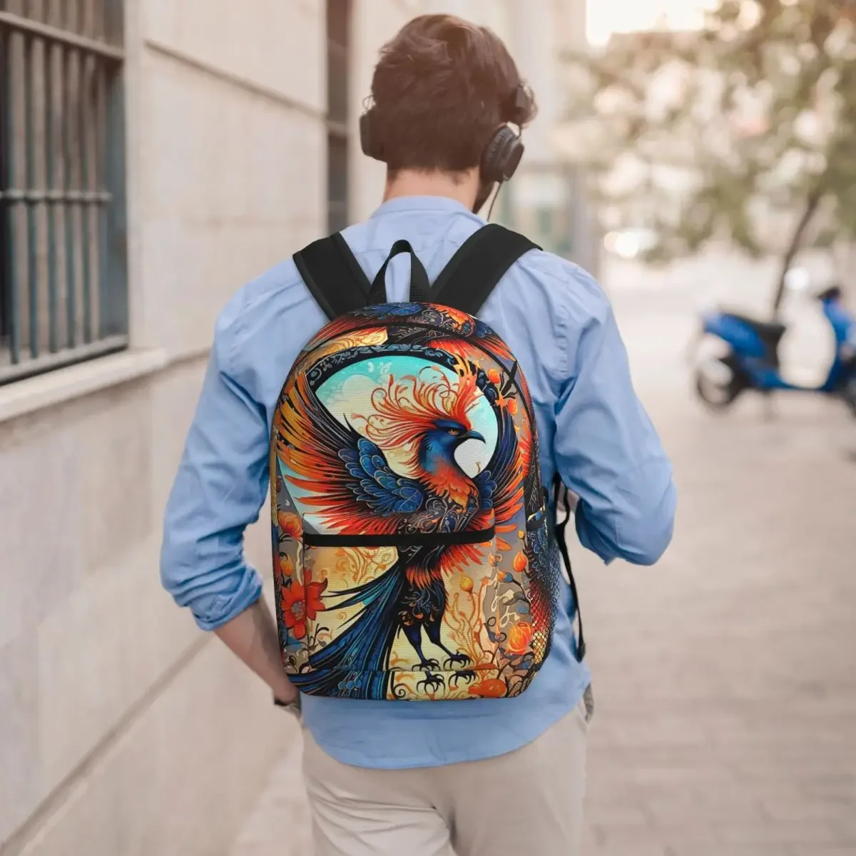 Phoenix Floral Print Backpack Student BookBag Kids School Bag Laptop Shoulder Bags for Men Women