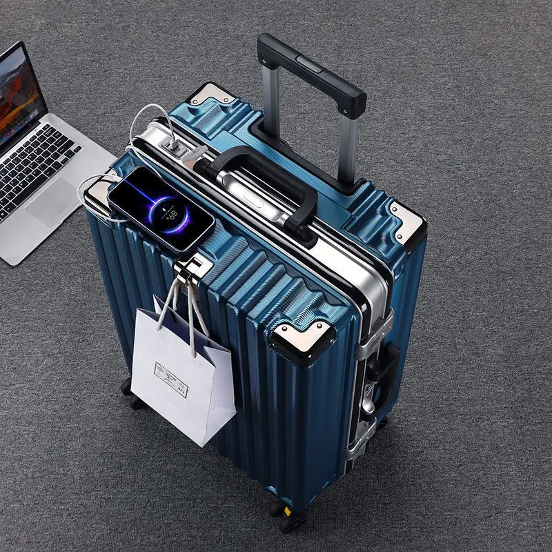 Mala de Viagem ande com Estrutura de Alumínio para Homens, com Rodas Universais e Fechadura por Senha, Material ABS PC