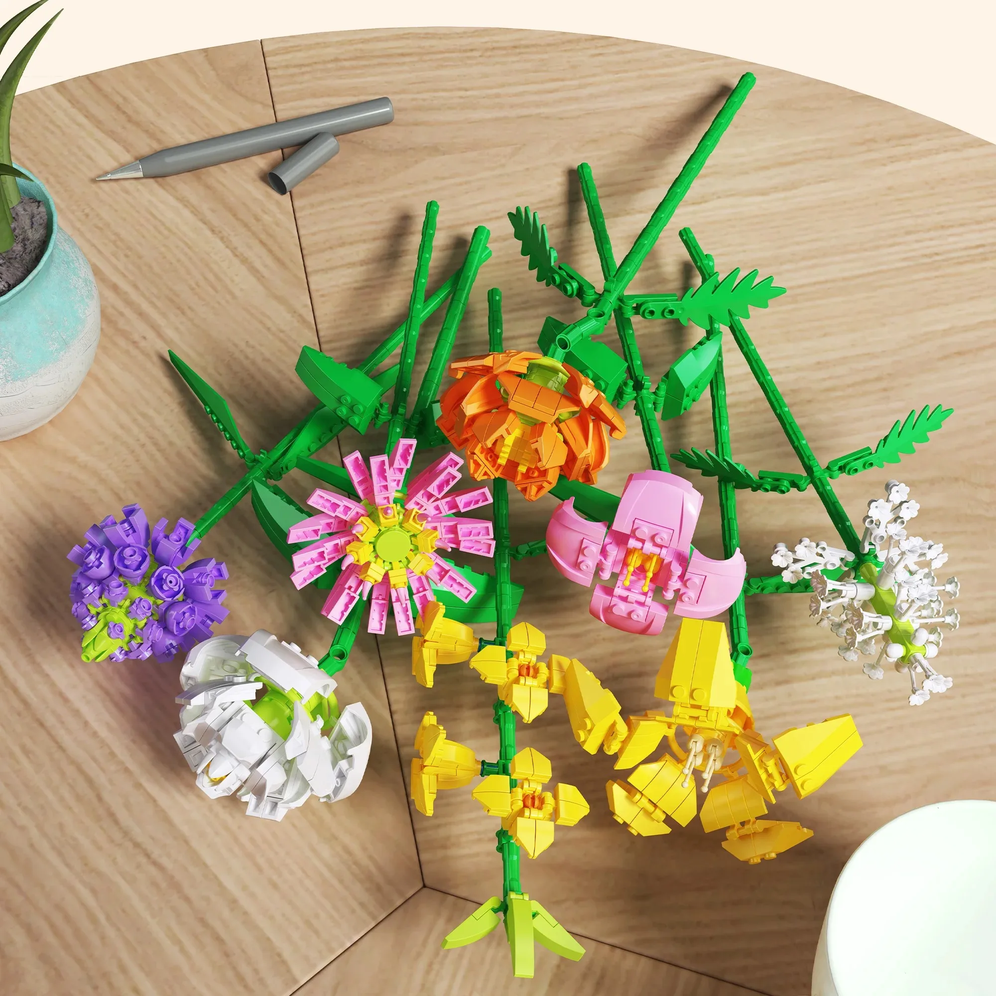 Bouwsteenspeelgoed voor kinderen Mooie bloemboeketten Kleine deeltjes van bouwstenen Eenvoudige montage van speelgoed voor meisjes