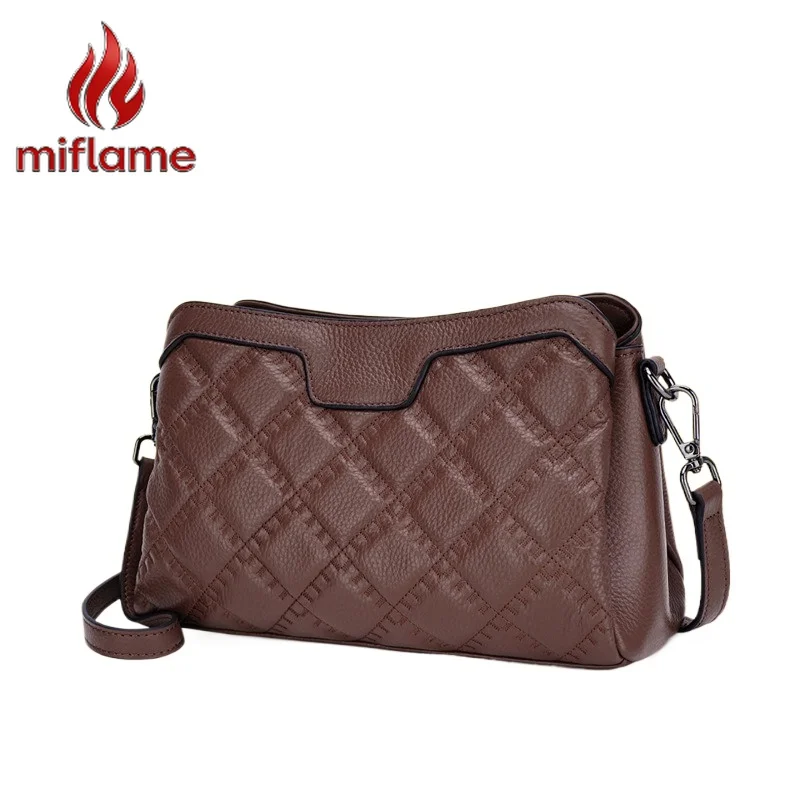 

Women's Quilted Top Grain Leather Crossbody Shoulder Bag with Multiple Compartments Casual Soft Everyday