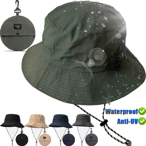 Imagen 1 del producto Gorras de pescador de secado rápido para hombre y mujer, sombreros de Panamá para playa al aire libre, impermeables, para acampar, senderismo, plegables, Bob, sombreros para el sol