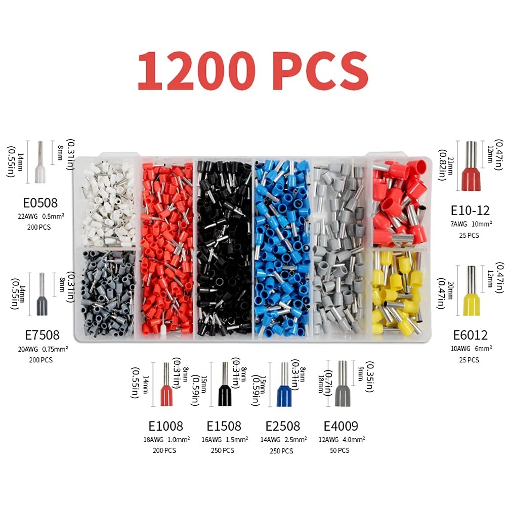 Self-Adjustable Ratchet Ferrule Crimping Tool Kit 23-10AWG 0.25-6mmยฒ Crimper Kit with 400-2120pcs Wire Terminals