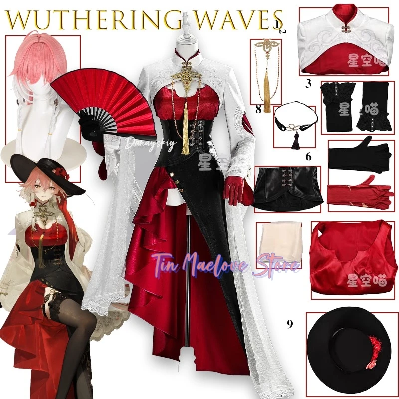 

Wuthering Waves Didiliang Changli 코스프레 의상 Костюм Полный комплект Аниме Персонаж Наряд Карнавальный костюм Женщины Девушки Красное французское платье