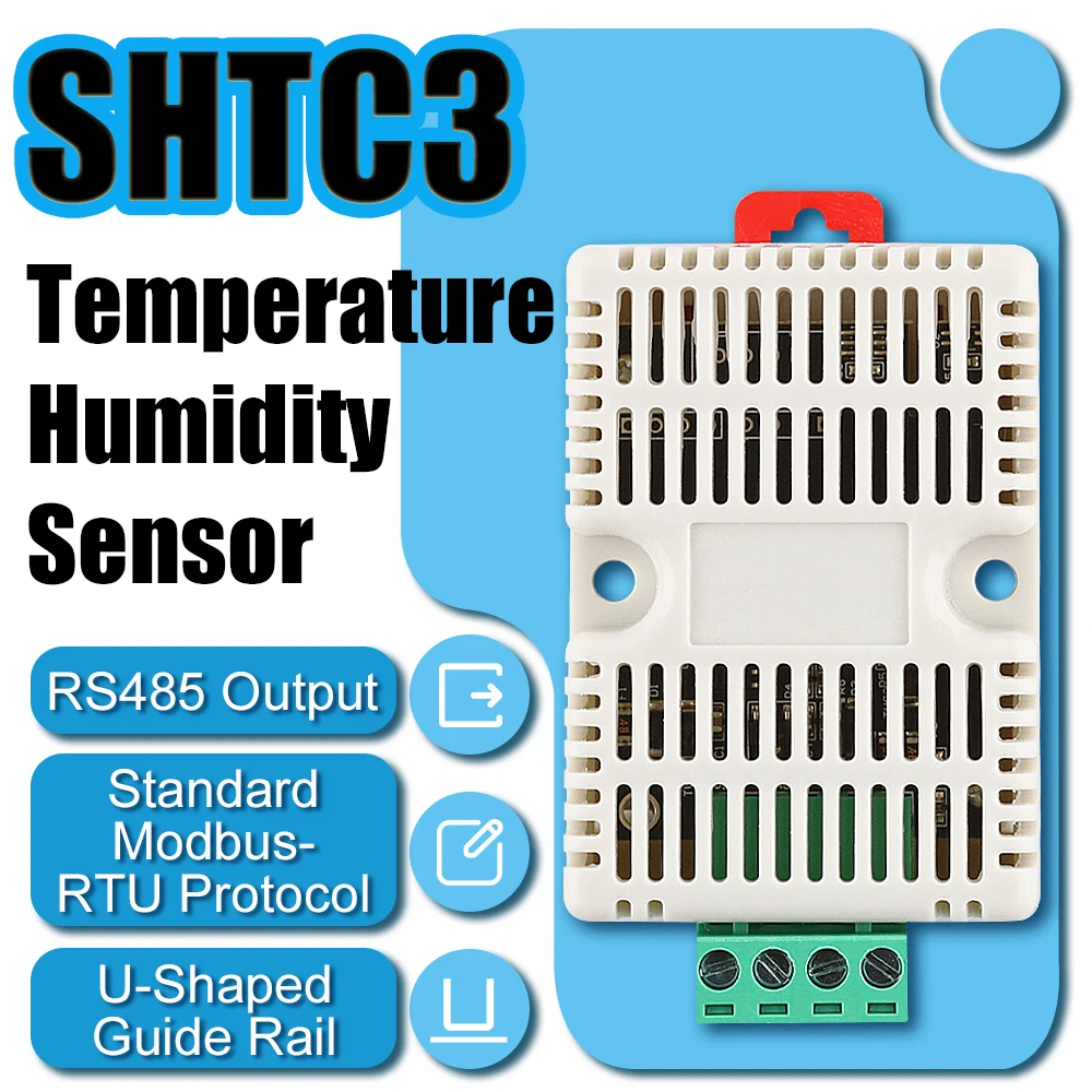 Sensor de umidade e temperatura shtc3, 35mm, saída din, protocolo rs485 modbus, sensores industriais, transmissor de monitor, 5 pinos
