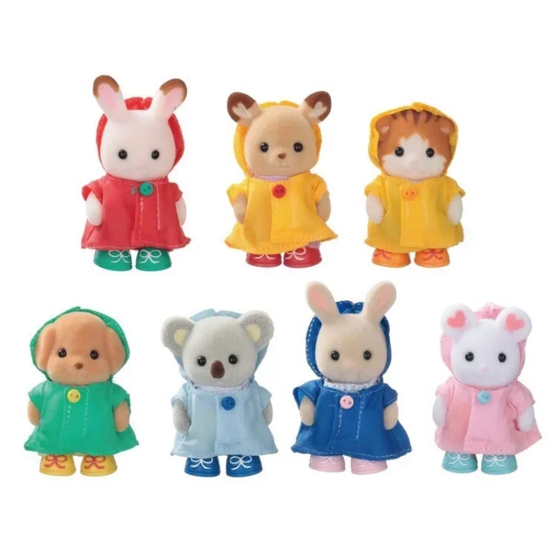 Sylvanian Families 숲 가족 Ternurines 레인보우 비옷 일곱 아기 소녀를위한 정통 장난감 장난감 주방 Silvania Familiy