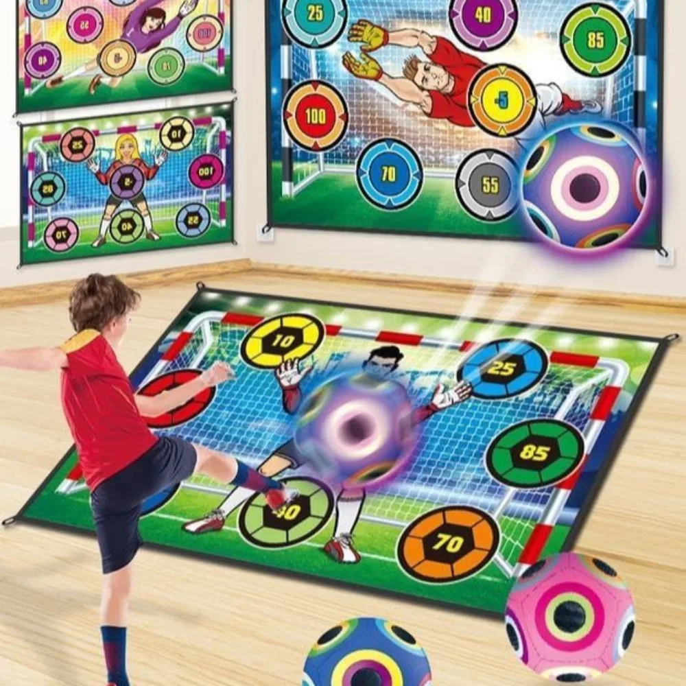 Zestaw do gry w piłkę nożną dla dzieci z podświetlaną piłką, mata do gry w piłkę nożną, gra w rzucanie na tarczę do użytku w pomieszczeniach, zabawki sportowe na zewnątrz, prezent urodzinowy dla chłopców i dziewcząt